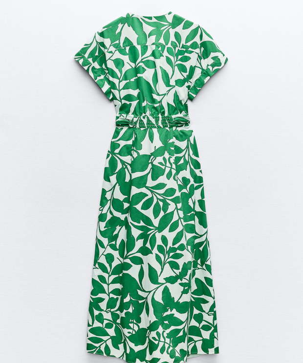 BELTED PRINTED MIDI DRESS