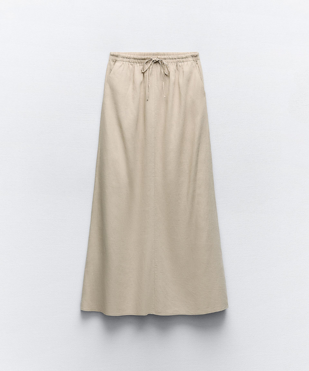 LINEN BLEND MIDI SKIRT