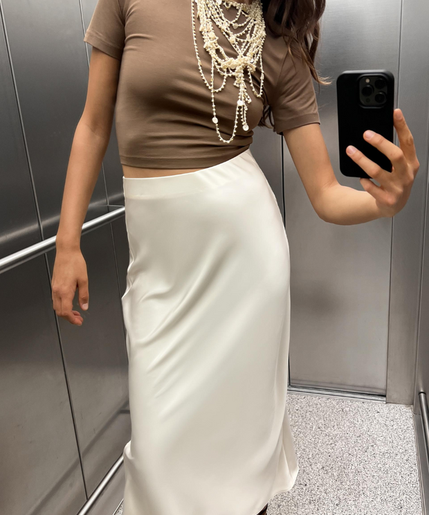 SATIN EFFECT MIDI SKIRT