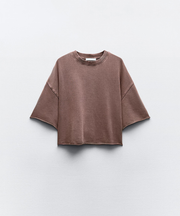 SHORT SLEEVE RIB PLUSH SWEATSHIRT